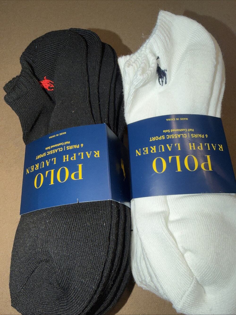 2 Packs Polo Ralph Lauren Men 12 Pairs Total 6 White/ 6 Black Clas Sport LowCut